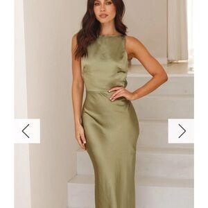 Chic Satin Maxi Dress in Olive Green